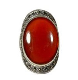 Sterling Silver Large Cabochon Carnelian Stone Ring Size 6.25