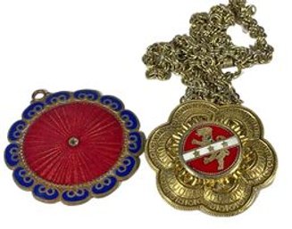 Vintage Gilt Brass Medallion Pendants And One Chain`