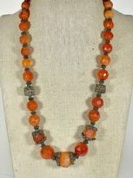 Fine Agate Stone Beaded Silver Necklace Vintage