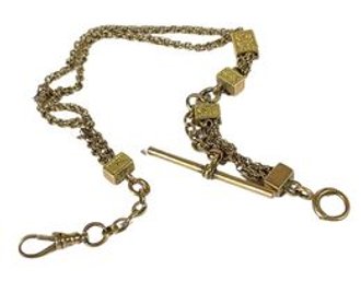 14K Gold Victorian Watch Fob Slide Chain 16.4 Grams