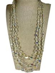 Vintage Multi Strand Aurora Borealis Beaded Crystal Necklace