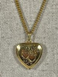 Gold Tone Chain Necklace Heart Shaped Locket