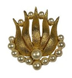 Vintage Gold Tone Faux Pearl Eisenberg Ice Costume Brooch