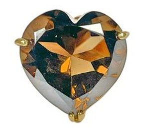 Gold Tone Large Heart Shaped Smoky Topaz Ladies Dinner Ring Size 71