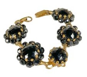 Vintage Gold Tone Black Glass Link Bracelet Miriam Haskell Style