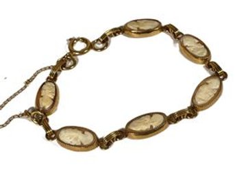 Vintage Gold Filled Hand Carved Shell Cameo Bracelet 1950s