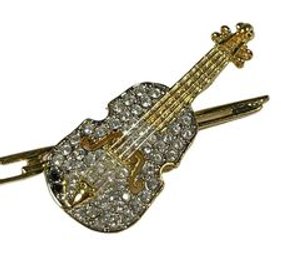 Vintage Rhinestone Brooch Of Violin And Bow