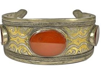 Antique Silver Cuff Bracel4et Having Carnelian Stones Persian