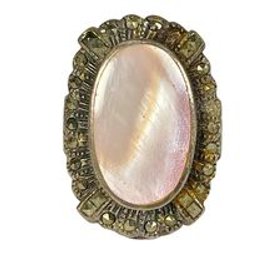 Large Pink Mother Of Pearl Ladies Ring Size 7 Sterling Silver