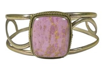 Vintage Sterling Silver 925 Cuff Bracelet Having Pink Stone