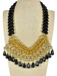 Great Designer Couture Black Glass Gold Tone Collar Necklace