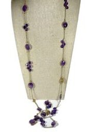 Superb Gold Over Sterling Silver Elongated Super Fine Amethyst Necklace 44' Long