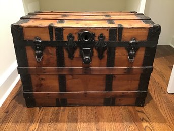 Refinished Flat Top Steamer Trunk