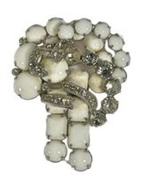 Vintage White And Opaque White Eisenberg Rhinestone Brooch