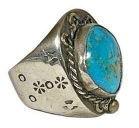 Large Men's Ring Native American Indian Ring W Large Turquoise Stone Size 11