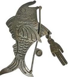 FAR FETCHED Fish Catching Human On Fishing Line Brooch 925