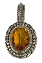 Sterling Silver Heavy Pendant With Amber Colored Topaz Stone