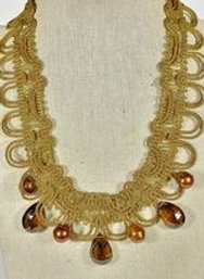 Gold Thread Large Cultured Pearls And Citrine Stones Choker Necklace