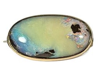 14K Gold Large Opal Stone Brooch Pin 5.2 Grams