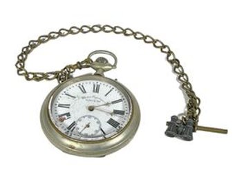 Antique Large Nickel Plated Pocket Watch In As/is Condition