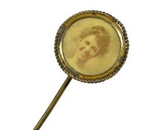 Victorian Real Photo Portrait Stick Pin In Gilt Brass`