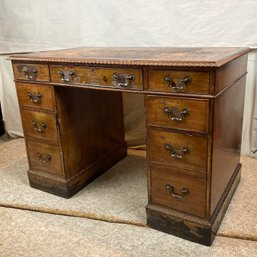 Solid Wood Vintage Desk With Leather Top