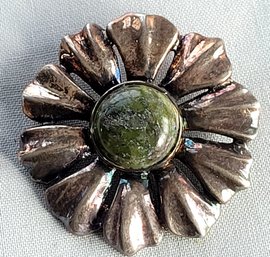 Vintage Ireland Sterling Silver & Connermara Marble Flower Pendant Or Brooch
