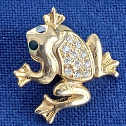 Vintage Frog With Pave Rhinestones On Gold Tone Lapel Pin