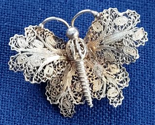Gold Wash Over Sterling Silver  Vintage Butterfly Filigree Portugal Brooch