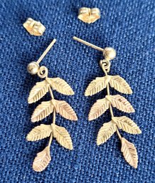 Pretty Yellow And Rose 14k Gold Dangling Leaf  Or Vine Earrings