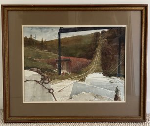Framed And Matted Watercolor- Print 26' X 21' Rope Tow Scene Signed With One Letter