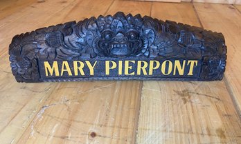 Carved Wood Name Plate With Foo Dog