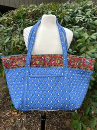 Retired In 2000 Vera Bradley ' French Blue' Pattern Extra Large Paddy Tote 22.5' X 14' Clean