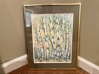 Original Watercolor Of Birch Trees By Artist J.B. Coleman, Framed & Matted