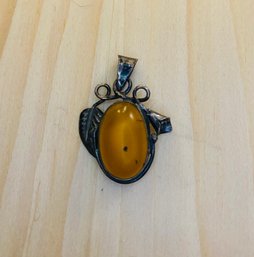 Mexican Silver Pendent With Amber Stone