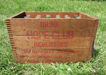 Vintage Hope Club Soda Bottles And Wood Crate