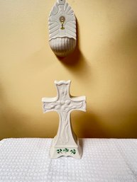 Belleek Crucifix And Donegal Belleek Wall Pocket