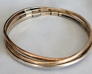 Sterling Silver & 14k Gold Filled  Vintage Triple Interconneceted Bangle Bracelet