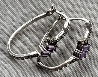 Pretty Sterling Silver 925 & Amethyst Hoop Earrings