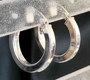 Sterling Silver Polished Tubular Hollow Hoop Earrings