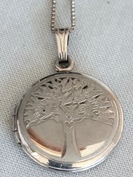 Sterling Silver Etched Tree Of Life Locket Pendant Necklace With Made In Italy Box Chain