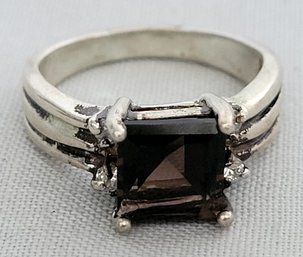 Sterling Silver & Faceted Smokey Quartz Vintage Ring