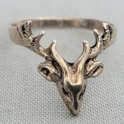 Vintage Sterling Silver Stag Or Deer Head Ring