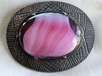 Vintage Corocraft Pink Swirl Givre Art Glass Cabochon Brooch