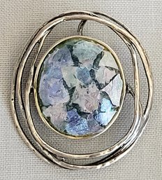 Vintage Sterling Silver Iridescent Roman Glass Pendant Or Brooch By Revital