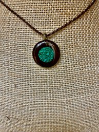 Unique Brown And Deep Green Pendant On Rope