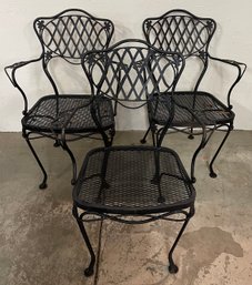 Three Iron Mesh Seat Patio Chairs