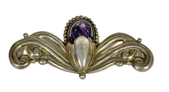 Los Castillo Sterling Silver Amethyst Brooch, Needs Pinnback