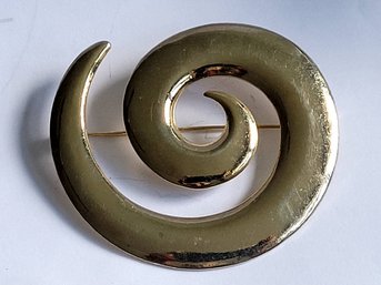 Vintage Large Gold Tone Spiral Swirl Modernist Style Brooch