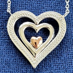 Sterling Silver Sweet Heart Inside Heart Pendant Necklace